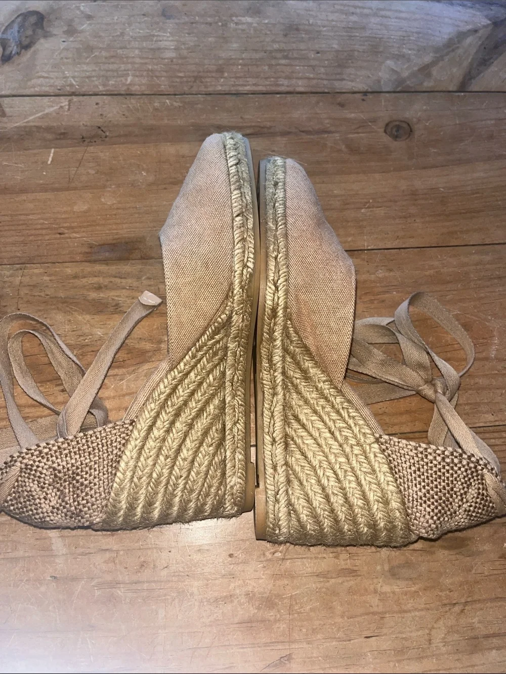 Castaner Taupe / Tan Canvas Espadrille Wedge with Ankle Tie